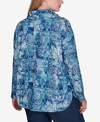 Ruby Rd. Plus Size Cowl Neck Floral Plaid Printed Hatchi Knit Top