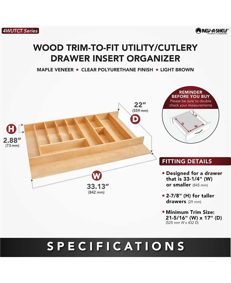 Rev-a-Shelf Trim to Fit Shallow Drawer Organizer, 33.13" x 22", 4WUTCT-36-1