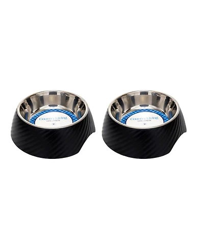 Country Living Set of 2 Twill Melamine Dog Bowls with Removable Stainless Steel Inserts – Stylish & Durable Pet Feeder