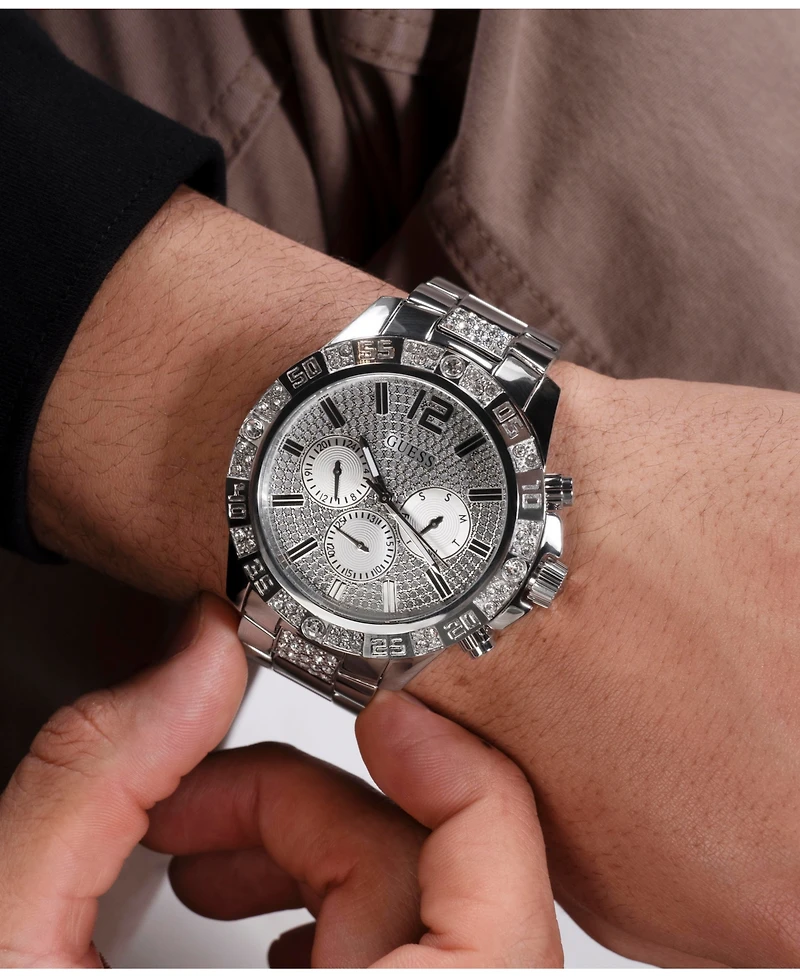 Guess Men's Multi-function Silver Tone Stainless Steel Watch 48mm