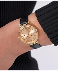 Guess Women's Analog Black Genuine Leather Watch 32mm