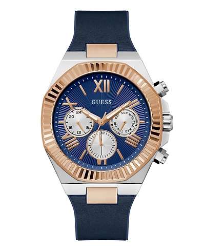 Guess Men's Multi-Function Blue Genuine leather or Silicone Watch 44mm
