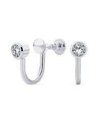 Bling Jewelry Minimalist Geometric Round Solitaire Bezel Cubic Zirconia Cz Screw back Clip On Stud Earrings Sterling Silver