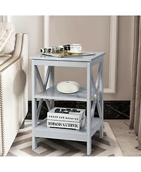 Gymax 3-Tier Nightstand End Table X Design Storage Display Shelf Living Room Grey