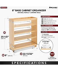 Rev-a-Shelf 8" Pullout Kitchen Cabinet Organizer Pantry Spice Rack, 448-bc-8C