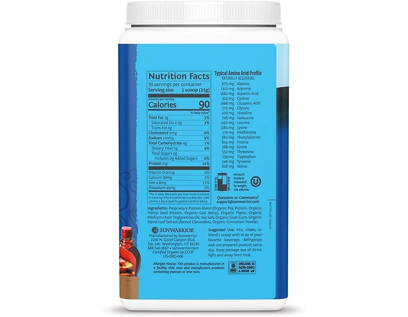 Sunwarrior Warrior Blend Protein, Plant-Based Organic Protein Powder, Maple French Toast, Sunwarrior, 750gm