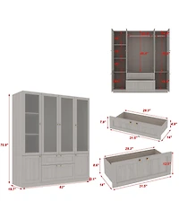 Famapy Glass Doors Armoires with Hanging Rods, Drawers and Shelves