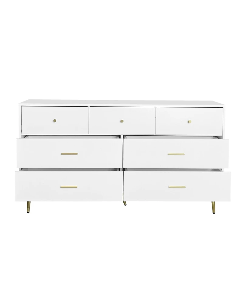 Modern Chest of Drawers – 7-Drawer Dresser with Golden Handles & Legs, Stylish Storage for Bedroom