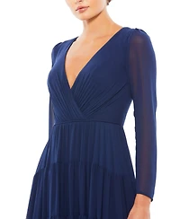 Mac Duggal Women's Long Sleeve Ruffle Tiered Evening Gown