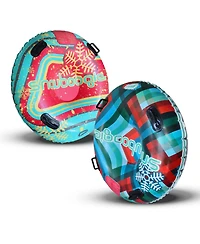 Inflatable Snow Tube, 48" Single/Double Rider Heavy Duty Air Hard Bottom Sled with Handles