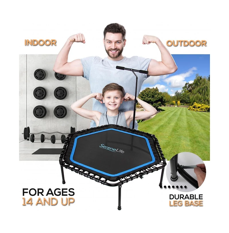 SereneLife Training & Fitness Gym Trampoline with Adjustable Handrail - Hexagonal