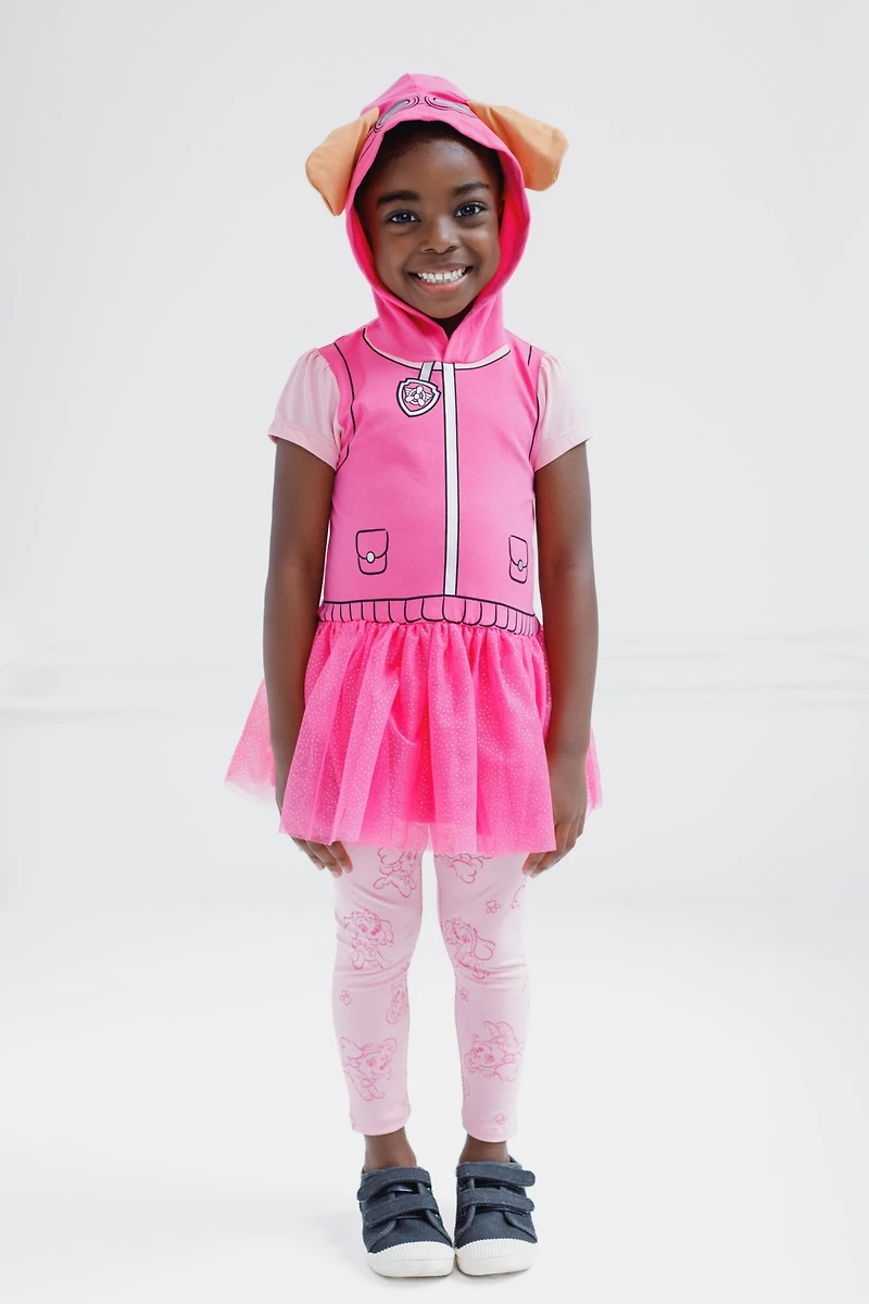 Paw Patrol Toddler Girls Hooded Cosplay T-Shirt Dress and Leggings Outfit Set