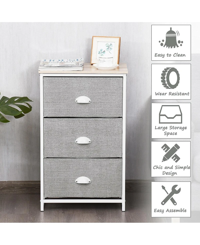 Gymax 3 Drawer Nightstand Side Table Storage Tower Dresser Chest Home Office Furniture