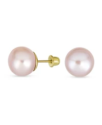 Bling Jewelry Traditional Tiny Minimalist Cz Accent 10K Gold White Freshwater Cultured Button Pearl Stud Earrings Secure Screw Back