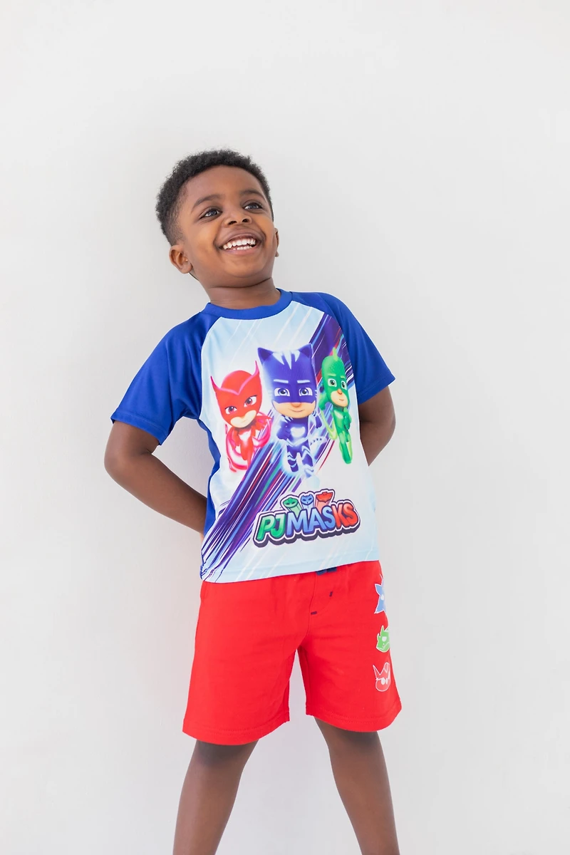 Pj Masks Toddler Boys T-Shirt Tank Top and French Terry Shorts 3 Piece Outfit Set