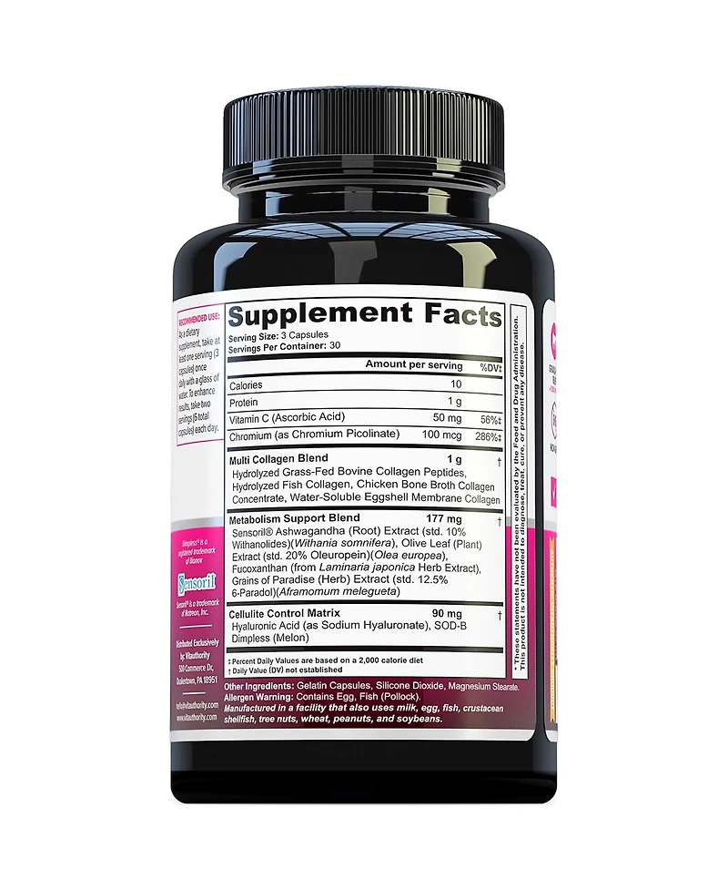 Vitauthority Multi Collagen Burn Capsules, Collagen Burn for Women, Supports Weight Loss, Vitauthority, 90ct