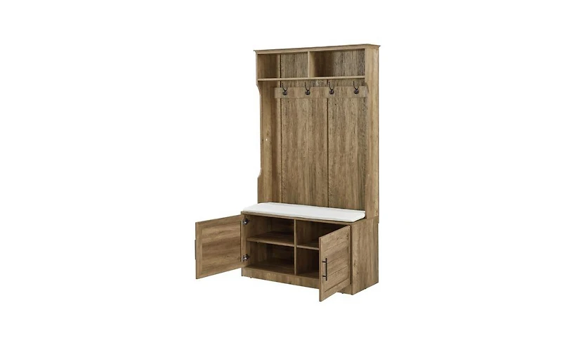 Slickblue Wood Coat Rack & Storage Shoe Cabinet – Includes Clothes Hooks, Sponge Pad, and Multiple Storage Racks for Bedroom or Porch Wardrobe