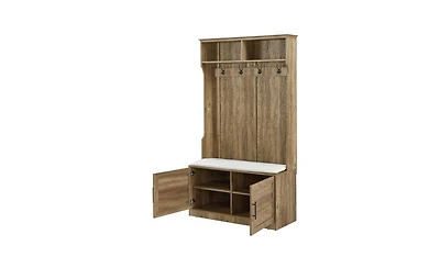 Slickblue Wood Coat Rack & Storage Shoe Cabinet – Includes Clothes Hooks, Sponge Pad, and Multiple Storage Racks for Bedroom or Porch Wardrobe