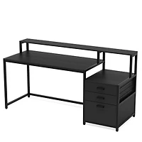 Tribesigns 63 Inch Computer Desk with File Drawer Cabinet, Ergonomic Office Monitor Stand, Table Printer Space, Wood Pc