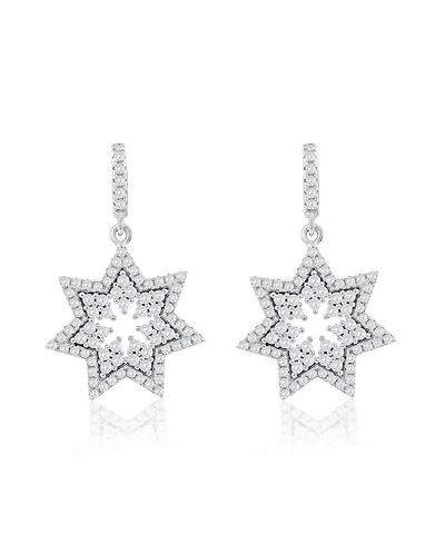 Suzy Levian Sterling Silver White Cubic Zirconia Starburst Drop Earrings