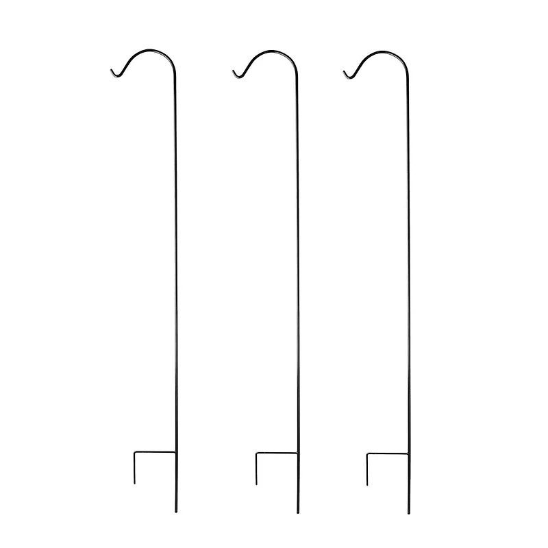 Ashman 92 Inch Shepherd's Hook Premium Metal Garden Plant Hanger, Black (3 Pack
