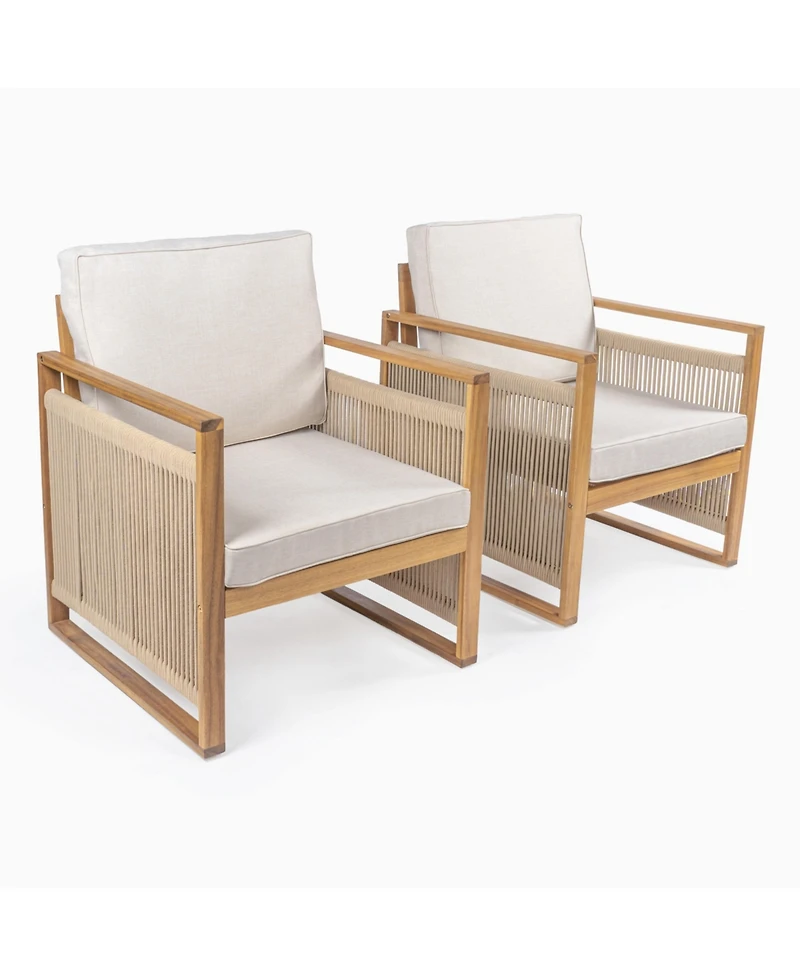 Jonathan Y Gable Mid-Century Modern Roped Acacia Wood Outdoor Patio Chair with Cushions