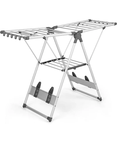 2-Layer Folding Clothes Drying Rack with 5-Level Adjustable Height