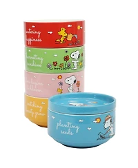 Peanuts Snoopy 6 Pack Stackable 5.5" Decorated Stoneware Bowl Set W/ Plate