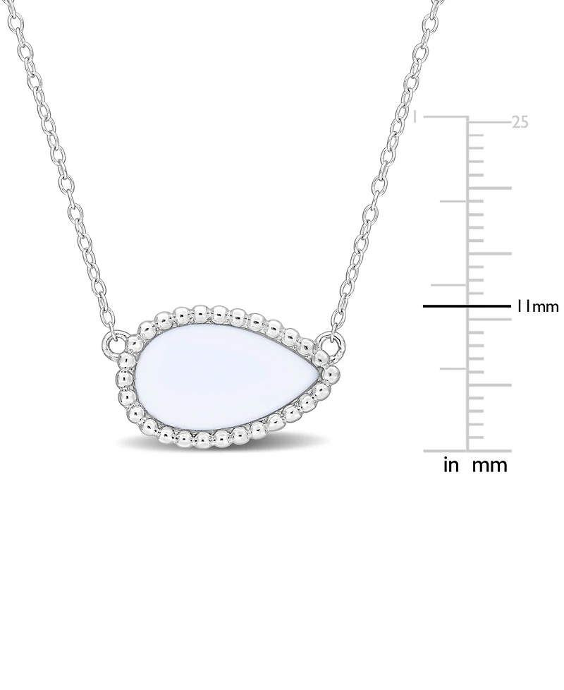 Black Agate Pear Bead Frame 17" Pendant Necklace Sterling Silver (Also White Agate, Malachite, & Lapis)