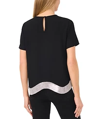 CeCe Women's Rhinestone Wavy Hem Short-Sleeve Blouse