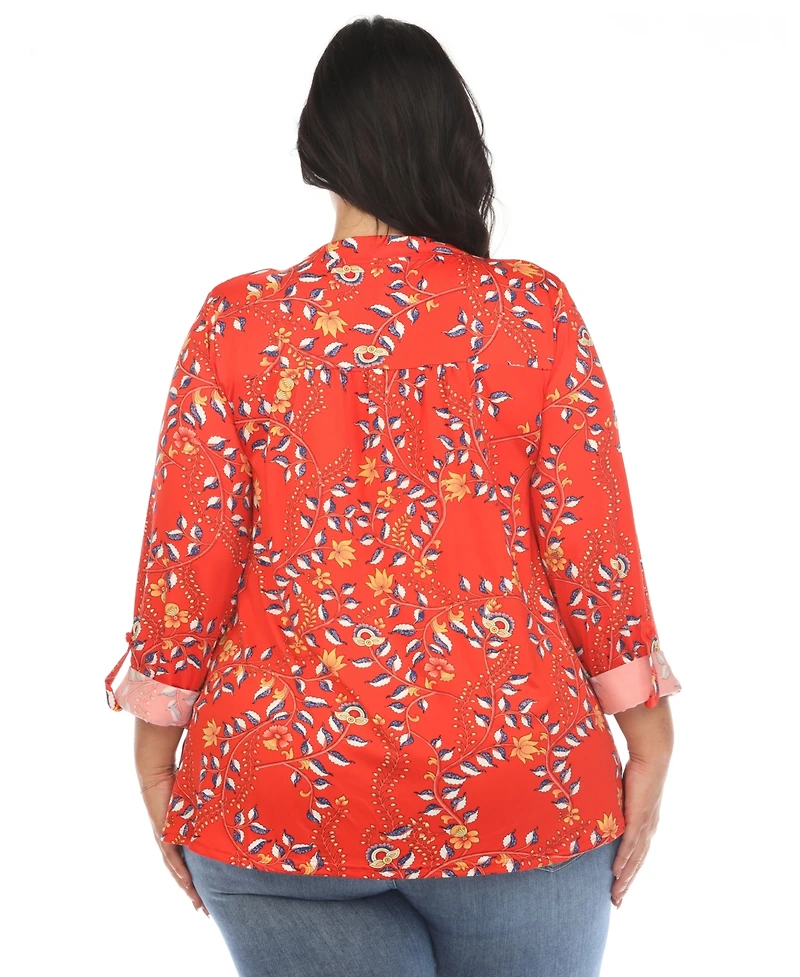 White Mark Plus Paisley Button Front Tunic Top