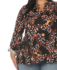 White Mark Plus Paisley Button Front Tunic Top