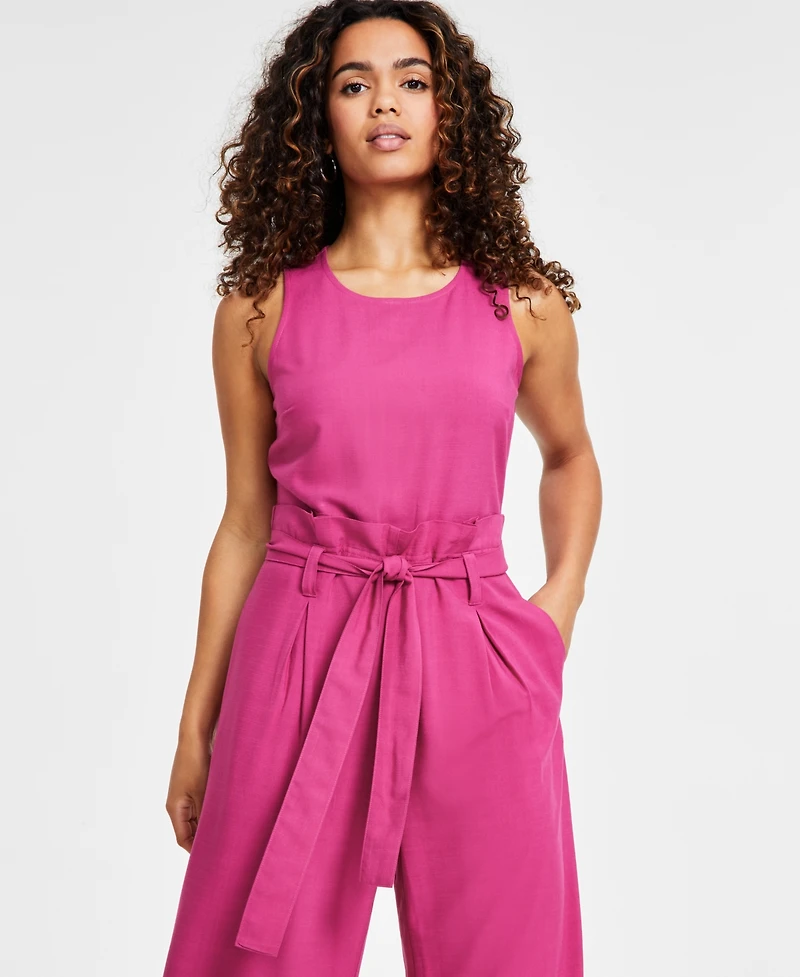Bar Iii Petite Women's Sleeveless Crewneck Tie-Waist Jumpsuit