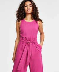 Bar Iii Petite Women's Sleeveless Crewneck Tie-Waist Jumpsuit