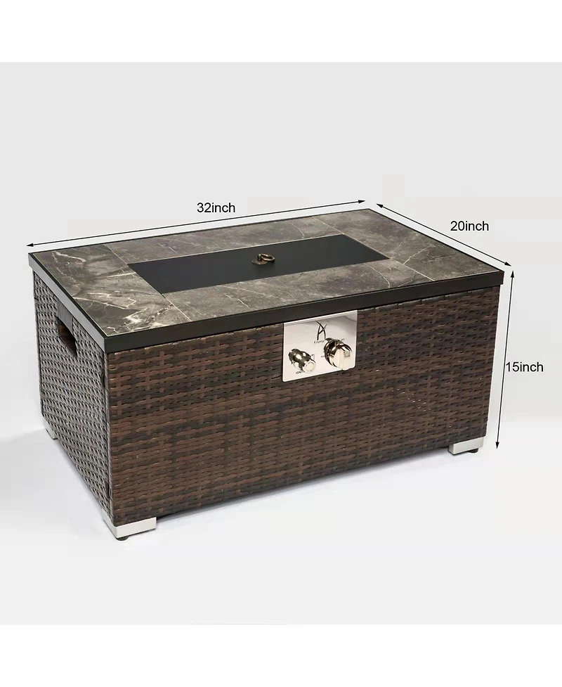 Slickblue Outdoor Propane Fire Pit Table: Rattan Gas Fire Table with Tile Top for Patio & Backyard