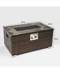 Slickblue Outdoor Propane Fire Pit Table: Rattan Gas Fire Table with Tile Top for Patio & Backyard