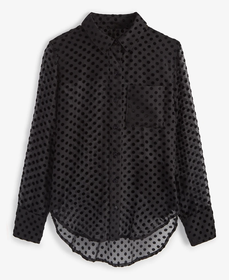 On 34th Women's Chiffon Flocked Polka-Dot Shirt, Created for Macy's