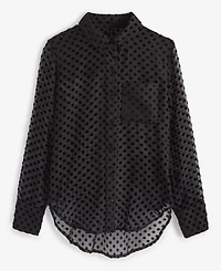 On 34th Women's Chiffon Flocked Polka-Dot Shirt, Created for Macy's