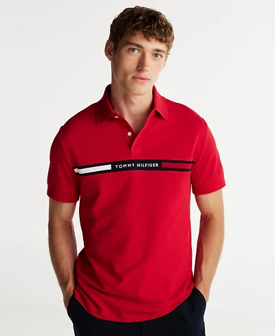Tommy Hilfiger Men's Short Sleeve Embroidered Chest Stripe Polo Shirt