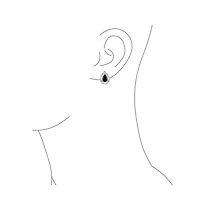 Bling Jewelry Bali Style Dyed Black Onyx Pear Shape Filigree Setting Teardrop Stud Earrings .925 Sterling Silver 15MM