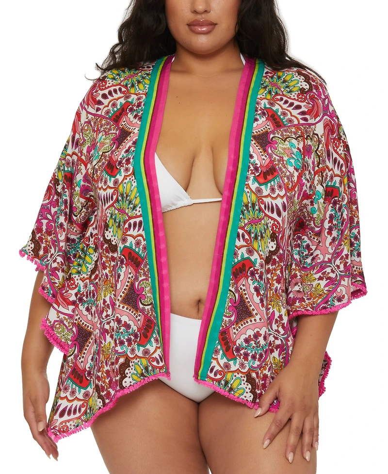 Trina Turk Women's Hawaiian Garden-Print Open-Front Tunic Cover-Up
