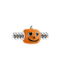 Bling Jewelry Halloween Heart Eyes Orange Pumpkin Charm Bead Enamel Sterling Silver