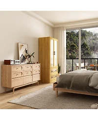 Famapy Wardrobe Freestanding Coat Storage Cabinet with 2-Tier Drawers and Hanging Bar
