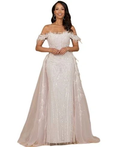 Lara Womens Off Shoulder Gown With Feathers