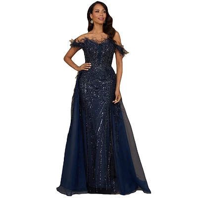 Lara Women's Illusion Neck, Long Bell Sleeve Gown