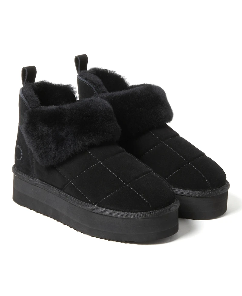 Fireside by Dearfoams Women's Bayswater Genuine Shearling Quilted Platform Bootie
