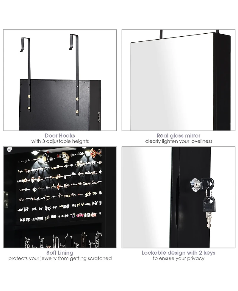 Mirrored Jewelry Cabinet Jewelry Organizer w/2 Led Lights