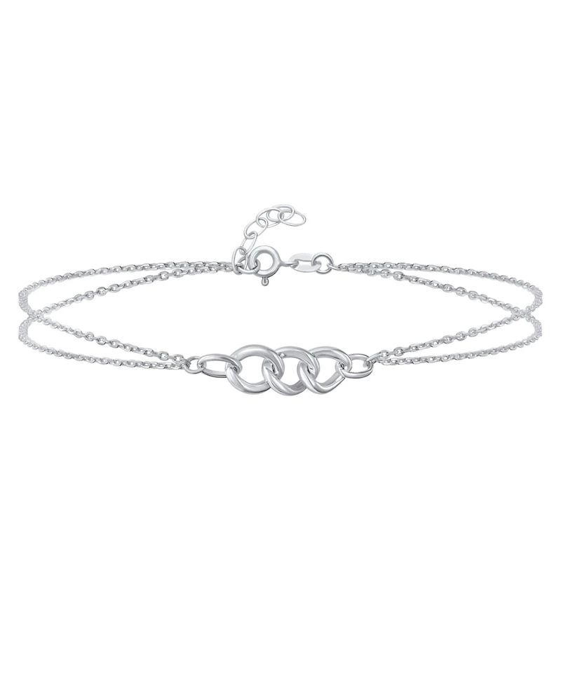 Bling Jewelry Double Chain Love Two Interlocking Urban Trio Chain Link Anklet Ankle Bracelet .925 Sterling Silver Adjustable 9 -10 Inch
