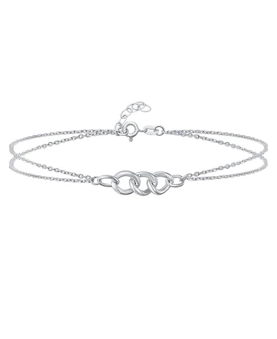 Bling Jewelry Double Chain Love Two Interlocking Urban Trio Chain Link Anklet Ankle Bracelet .925 Sterling Silver Adjustable 9 -10 Inch