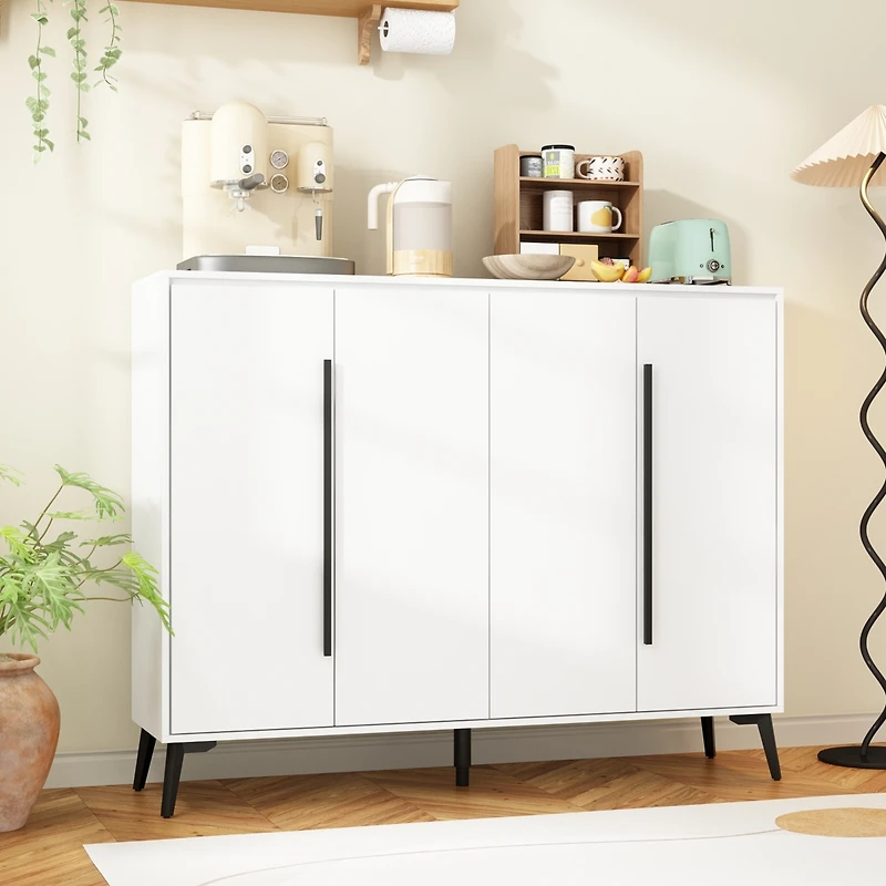 Homsee White Wooden Sideboard, Storage Cabinet with 4 Doors and 8 Shelves